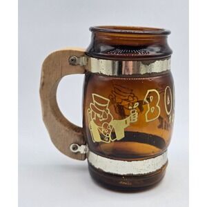 Vintage 70s Siesta Ware Amber Glass Barrel Mug Booze Is The Only Answer Woo